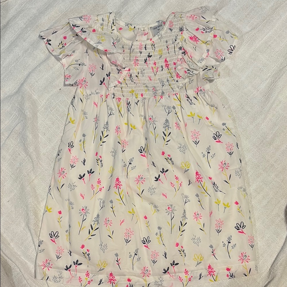 Okie Dokie White Smocked Babydoll Dress with Flutter Sleeves